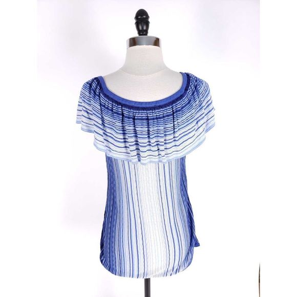 WHBM Knit Off The Shoulder Flounce Stripe Sweater - Picture 4 of 8